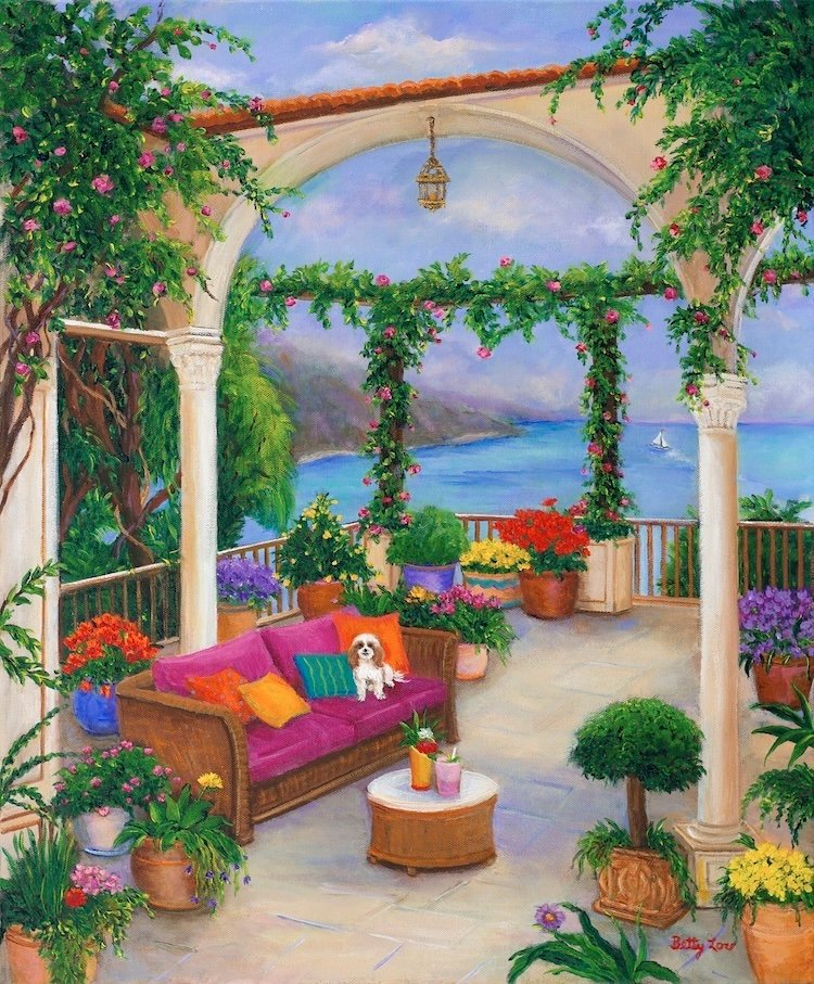 VERANDA ON AMALFI COAST ITALY BY THE SEA, DOG