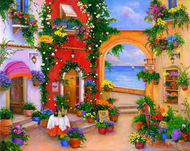 VERY COLORFUL HARBOR STREET, AMALFI COAST ITALY