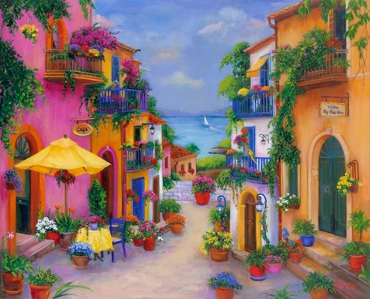 SEASIDE VILLAGE IN ITALY, ITALIAN STREET SCENE