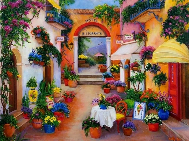 Picturesque Italian Plaza - Art By Betty Lou Barry