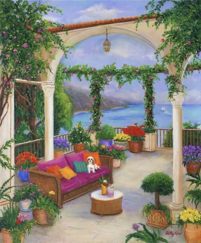 VERANDA ON AMALFI COAST ITALY BY THE SEA, DOG