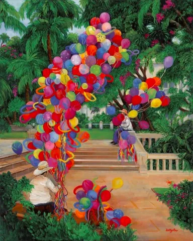 TWO BALLOON SELLERS IN A PARK, MEXICO