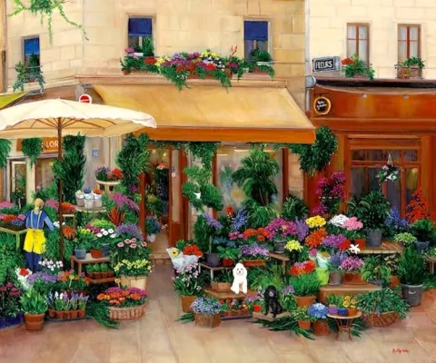 FLOWER SHOP, TWO DOGS, EUROPE