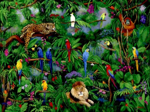 TROPICAL BIRDS, JUNGLE WILD ANIMALS
