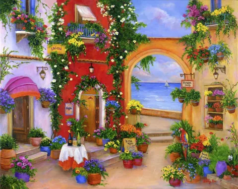VERY COLORFUL HARBOR STREET, AMALFI COAST ITALY