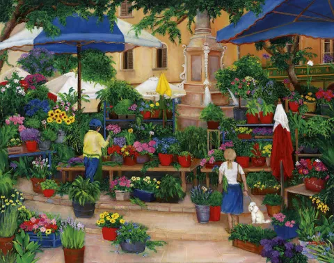 FLOWER MARKET IN EUROPE, DOG