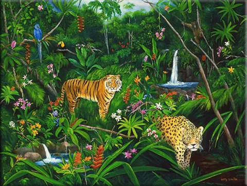 LEOPARD AND TIGER INTHE JUNGLE, RAIN FOREST