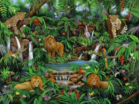 LIONS, LEOPARD, JUNGLE