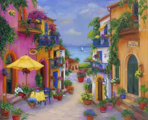 SEASIDE VILLAGE IN ITALY, ITALIAN STREET SCENE